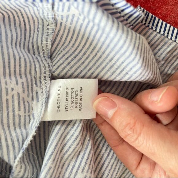 Chloe + Rene Blue White Pinstripe Collared Anchor Motifs Midi Shirtdress Dress - Picture 4 of 10